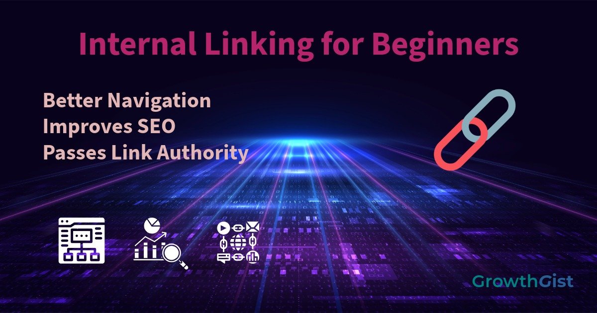 Internal Linking for Beginners infographic showing website structure, anchor text, and SEO benefits.