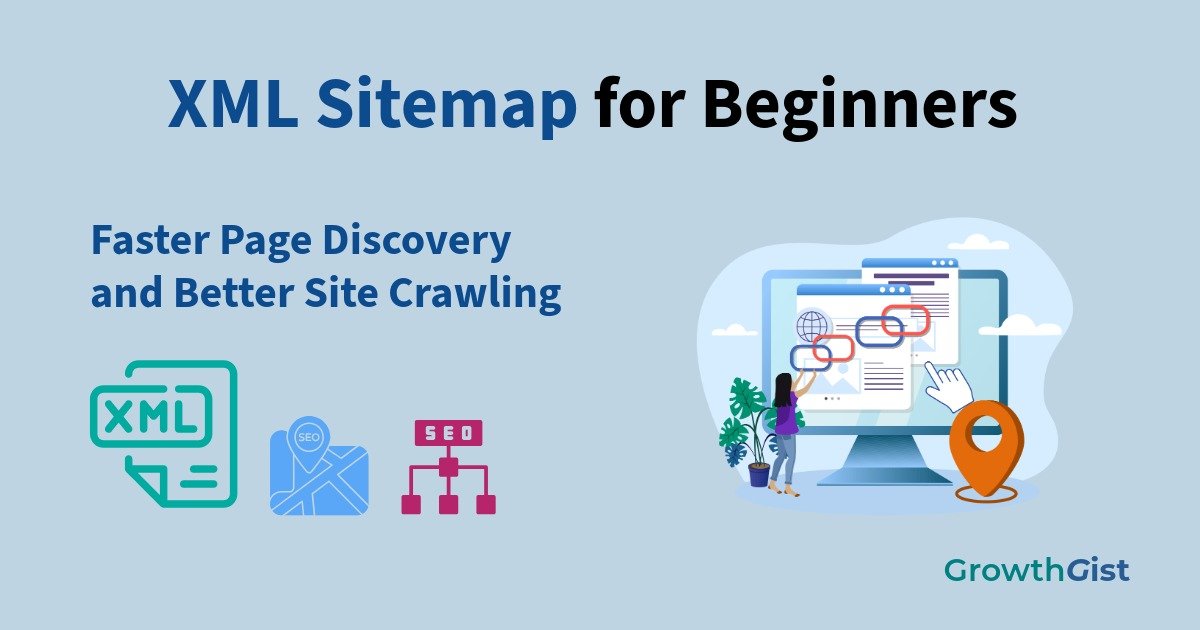 XML Sitemap for Beginners infographic showing sitemap structure, website crawling, and search engine indexing