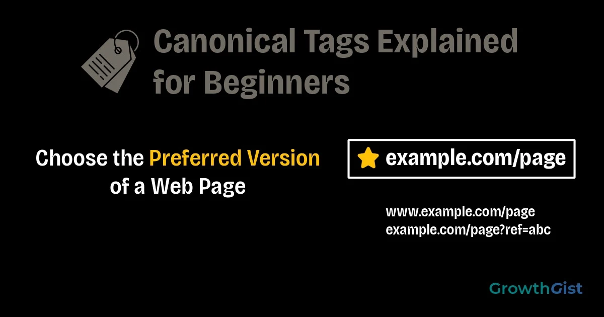 Illustration showing how canonical tags help search engines identify the preferred version of a webpage.