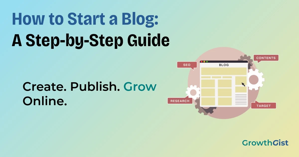 Beginner learning how to start a blog with a website, content creation, and online growth elements.