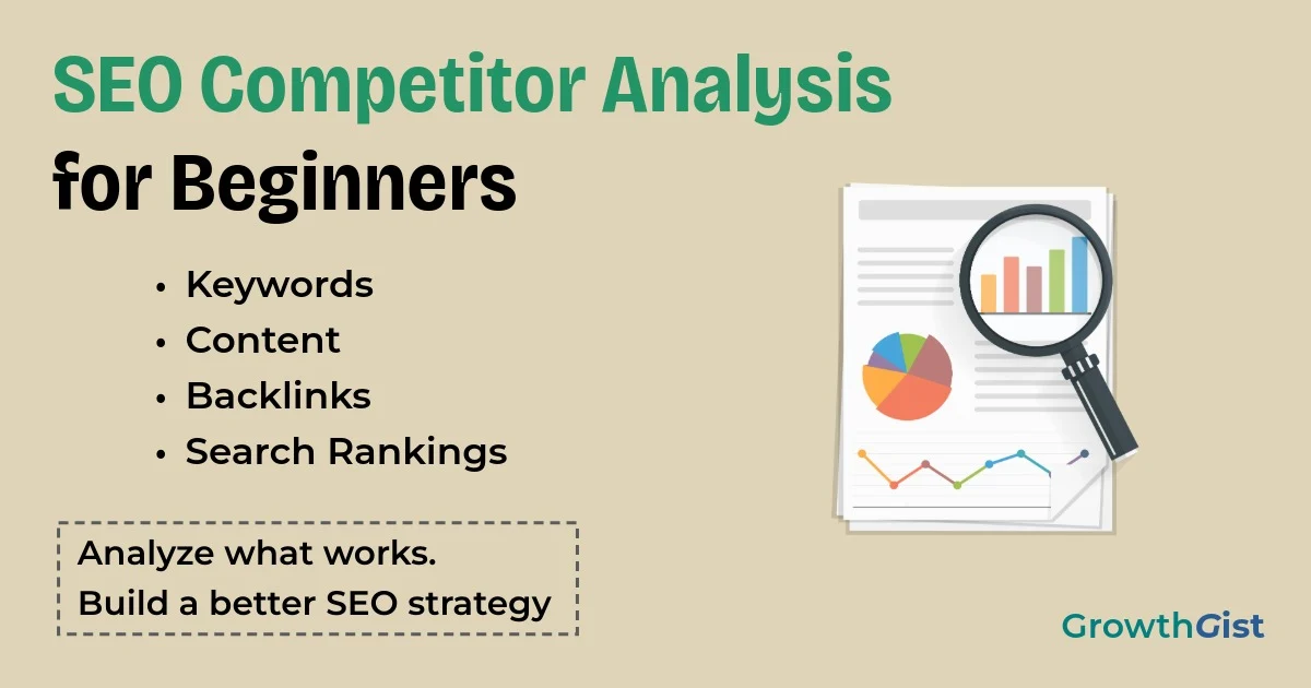 SEO competitor analysis showing keywords, content, backlinks, and search rankings
